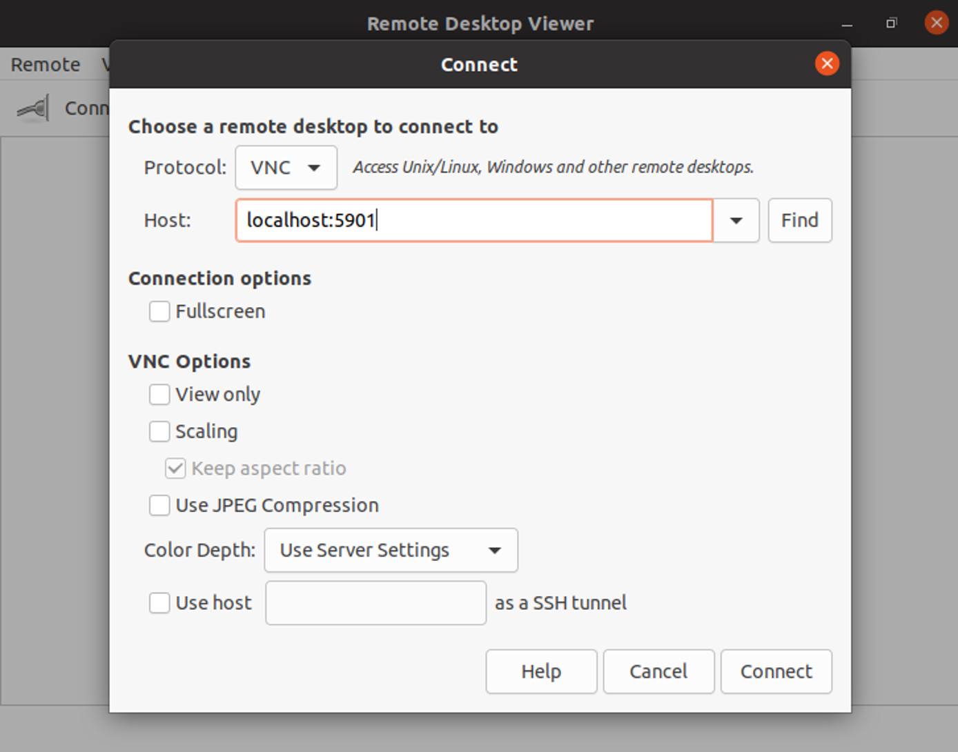 Entering connection information in Vinagre Entering connection information in Vinagre