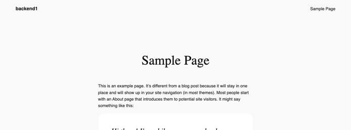 The 2024 default WordPress Sample Page served from backend1.