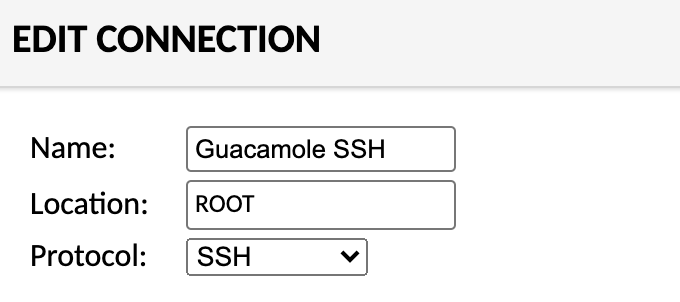 The Edit Connection section of the New Connection screen in Guacamole The Edit Connection section of the New Connection screen in Guacamole
